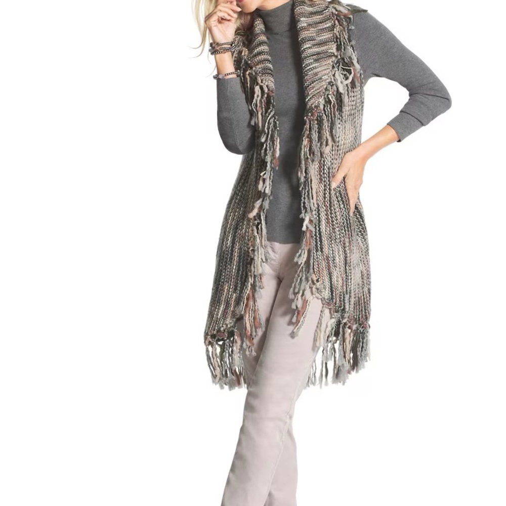 Chico’s Drama Fringe Nolan Sweater Vest Sz 0 Petite